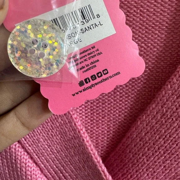 NWT Simply Southern Sequin Pink Santa Cardigan Sweater - Picture 5 of 9
